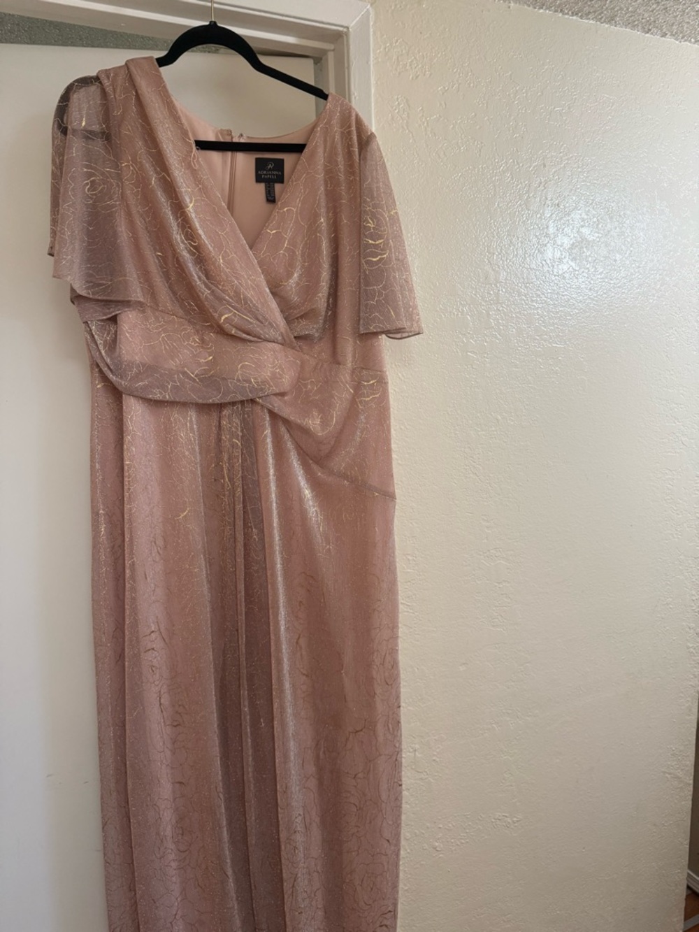 Adrianna Papell Rose Gold Metallic Lace Maxi Dress